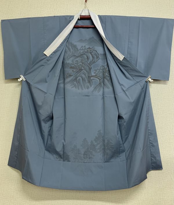  gentleman kimono. long kimono-like garment single . peerless sleeve silk .. light flower color . scenery pattern white collar attaching remake . cosplay also storage goods 