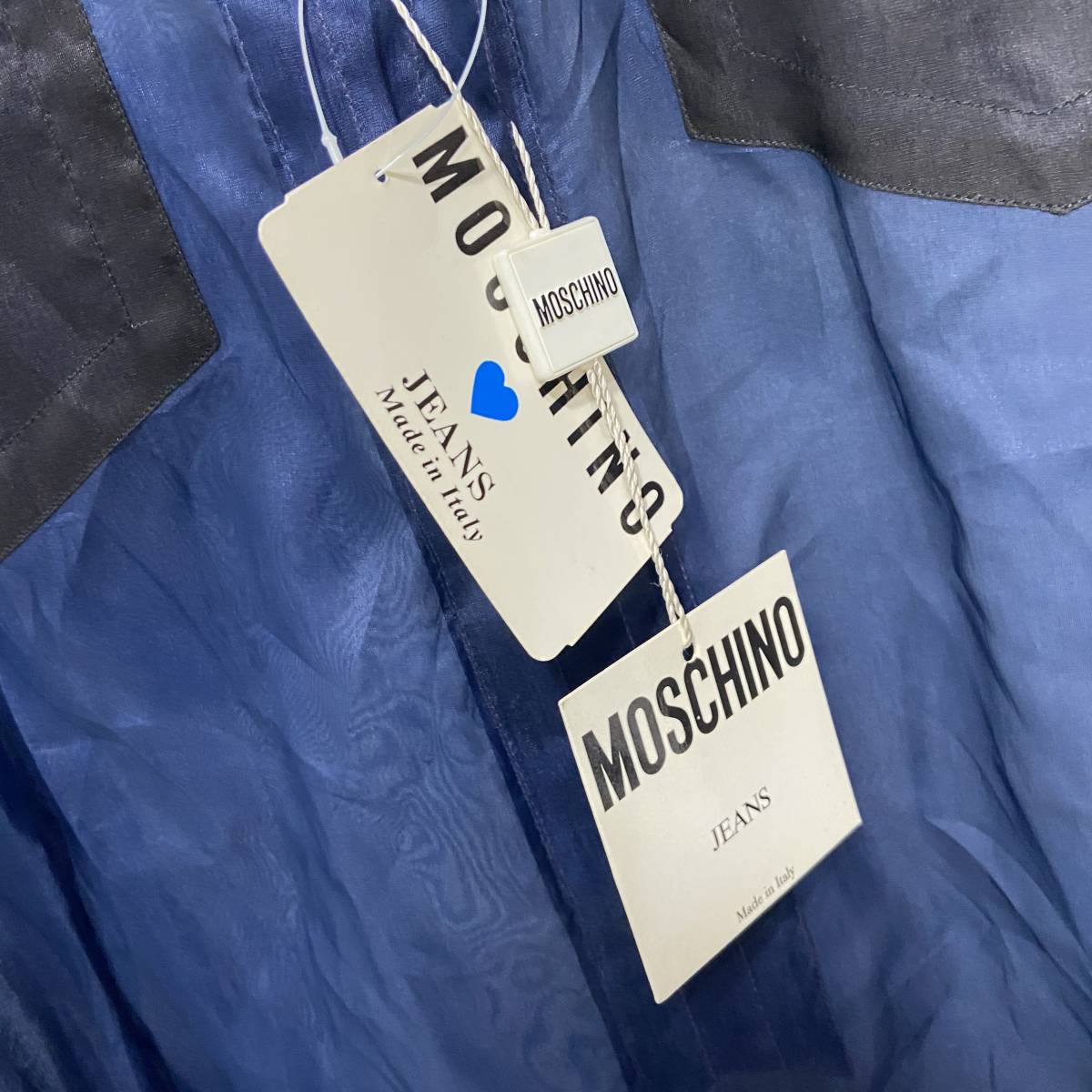 送料無料☆タグ付き未使用☆MOSCHINO☆モスキーノ☆シルクシャツ☆シースルー☆イタリア製☆長袖☆ネイビー☆レディースM-L相当☆L23M_画像4