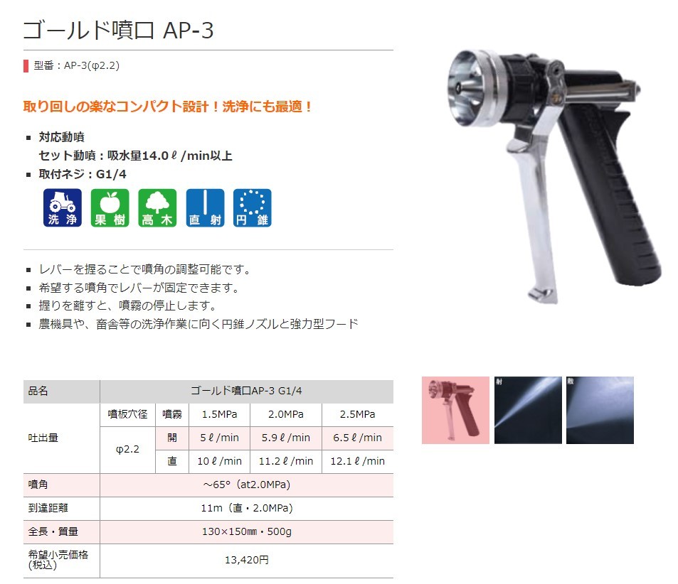 新品★送料0円★即決★ 麻場 ゴールド噴口 AP-3 G1/4 / 噴霧器部品 動噴 Asaba アサバ 噴霧ノズル / AP-1 付け替えにも_画像2