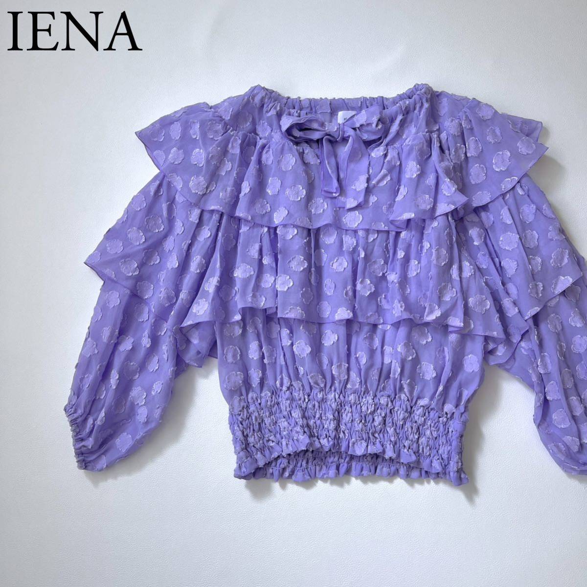 IENA LA BOUCLE イエナ フラワージャガードフリルブラウス トップス パフスリーブ　リボン　ボウタイ　ドット レディース