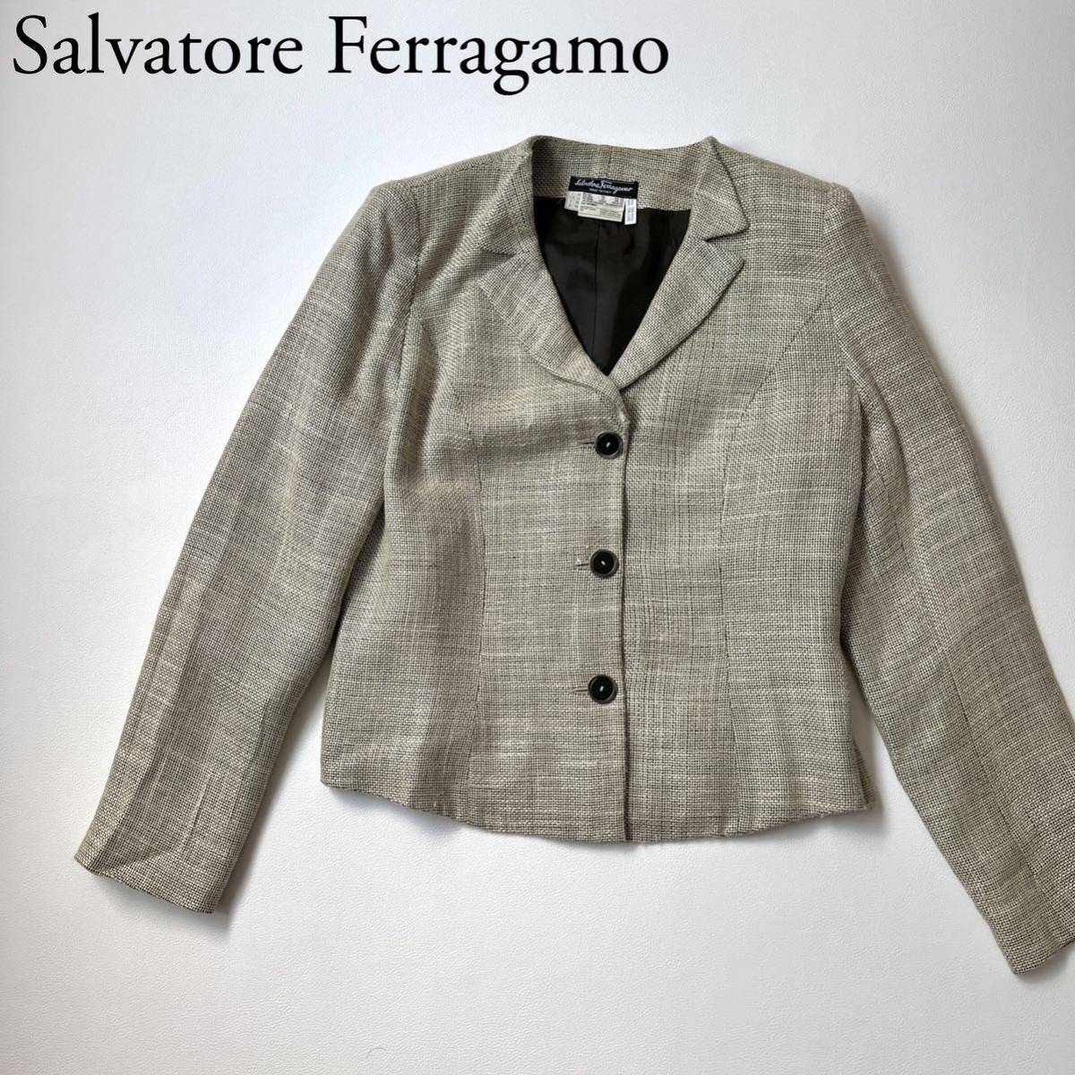 Salvatore Ferragamo サルヴァトーレフェラガモ テーラードジャケット シルク リネン混 シングル トップス　羽織　アウター　レディース