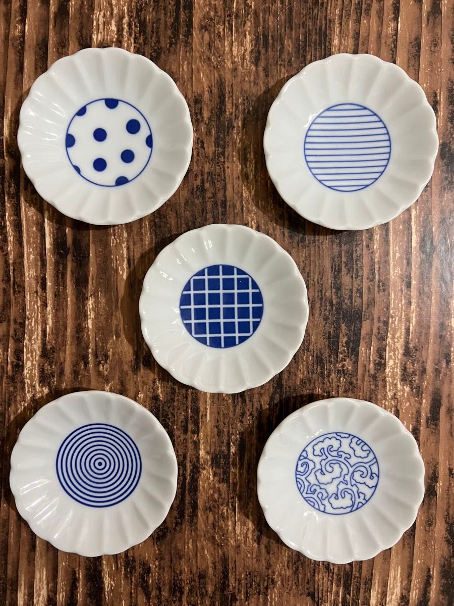 花型和柄小皿カラクサ5枚 青×白 10cm 日本製 和食器 醤油皿 美濃焼 オシャレ