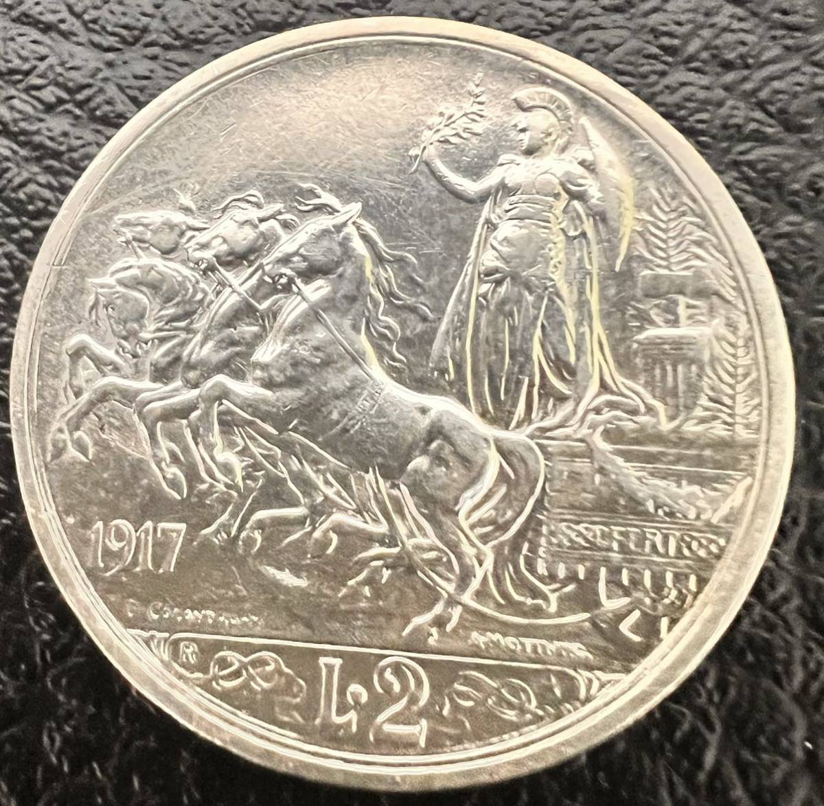 イタリア銀貨　1917 2リレ ビットーリオエマヌエレ3世　クアドリガ　_画像1