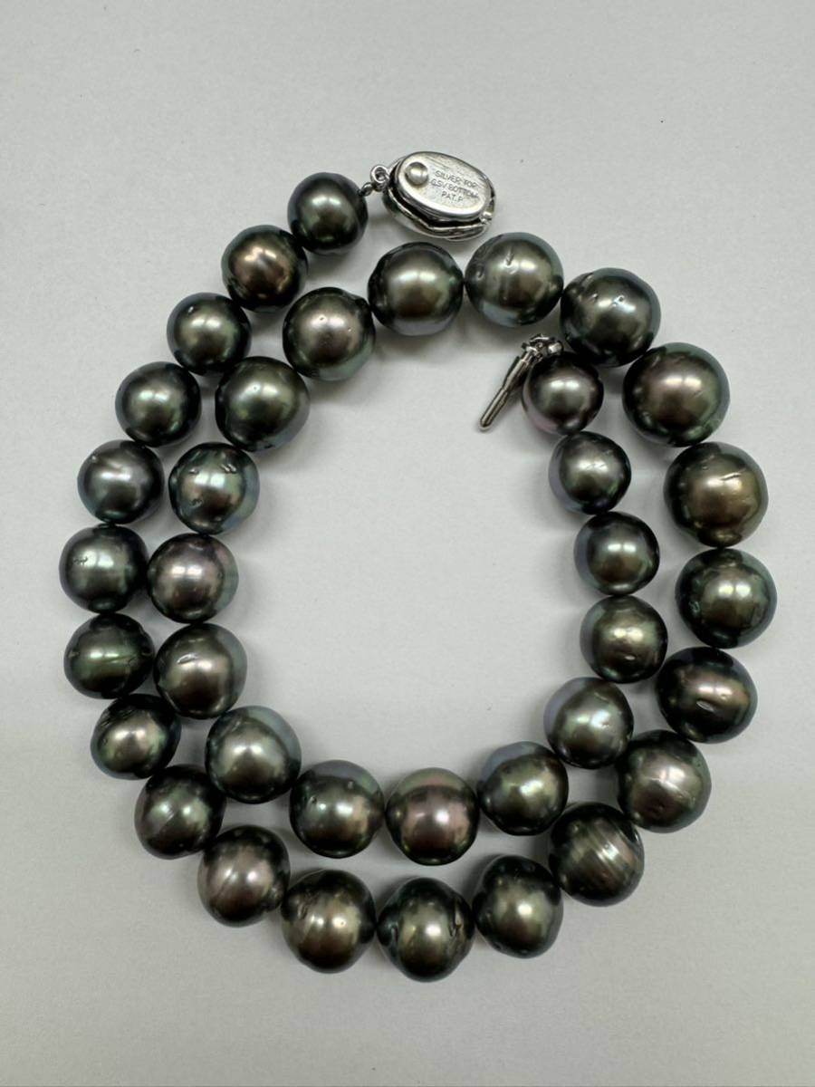 Max12.4mm珠!!《南洋黒蝶真珠ネックレス》10.1-12.4mm珠 72.3g 43cm silver pearl necklace ジュエリー jewelry_画像7