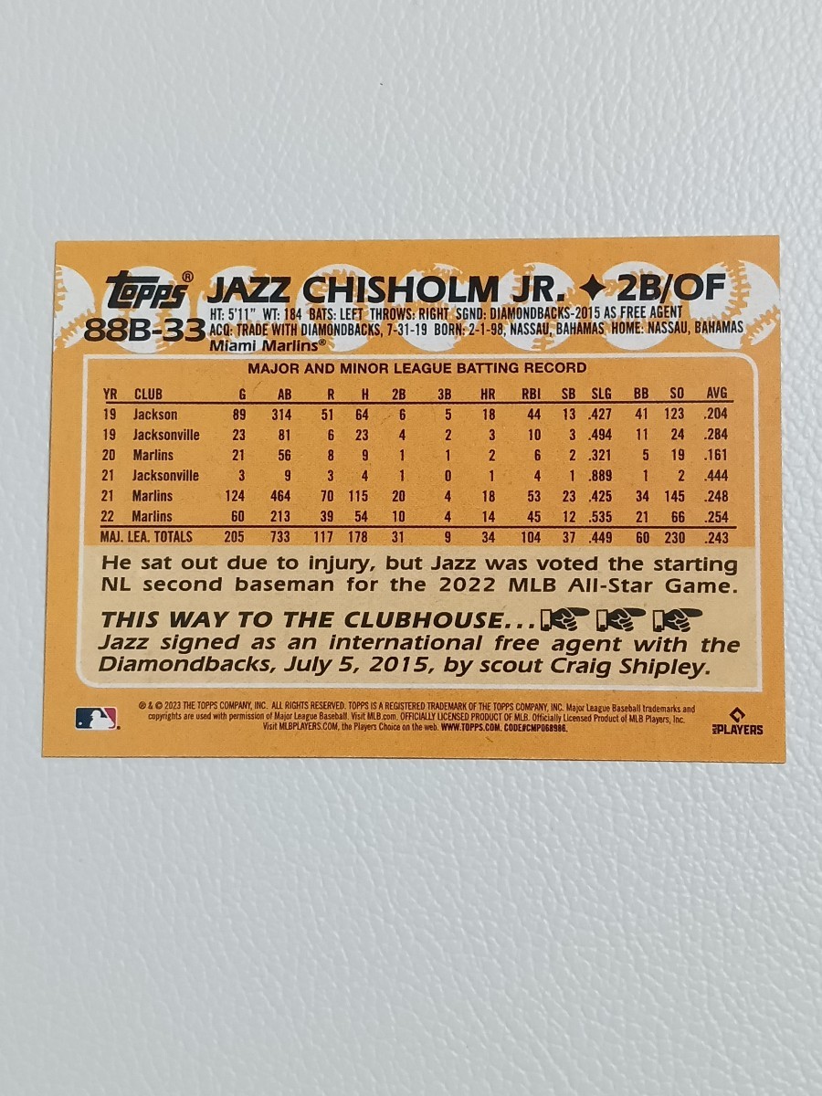 MLB 2023 TOPPS JAPAN EDITION ジャズ チザム CHISHOLM 1988 TOPPS BASEBALL JAPAN インサート_画像2