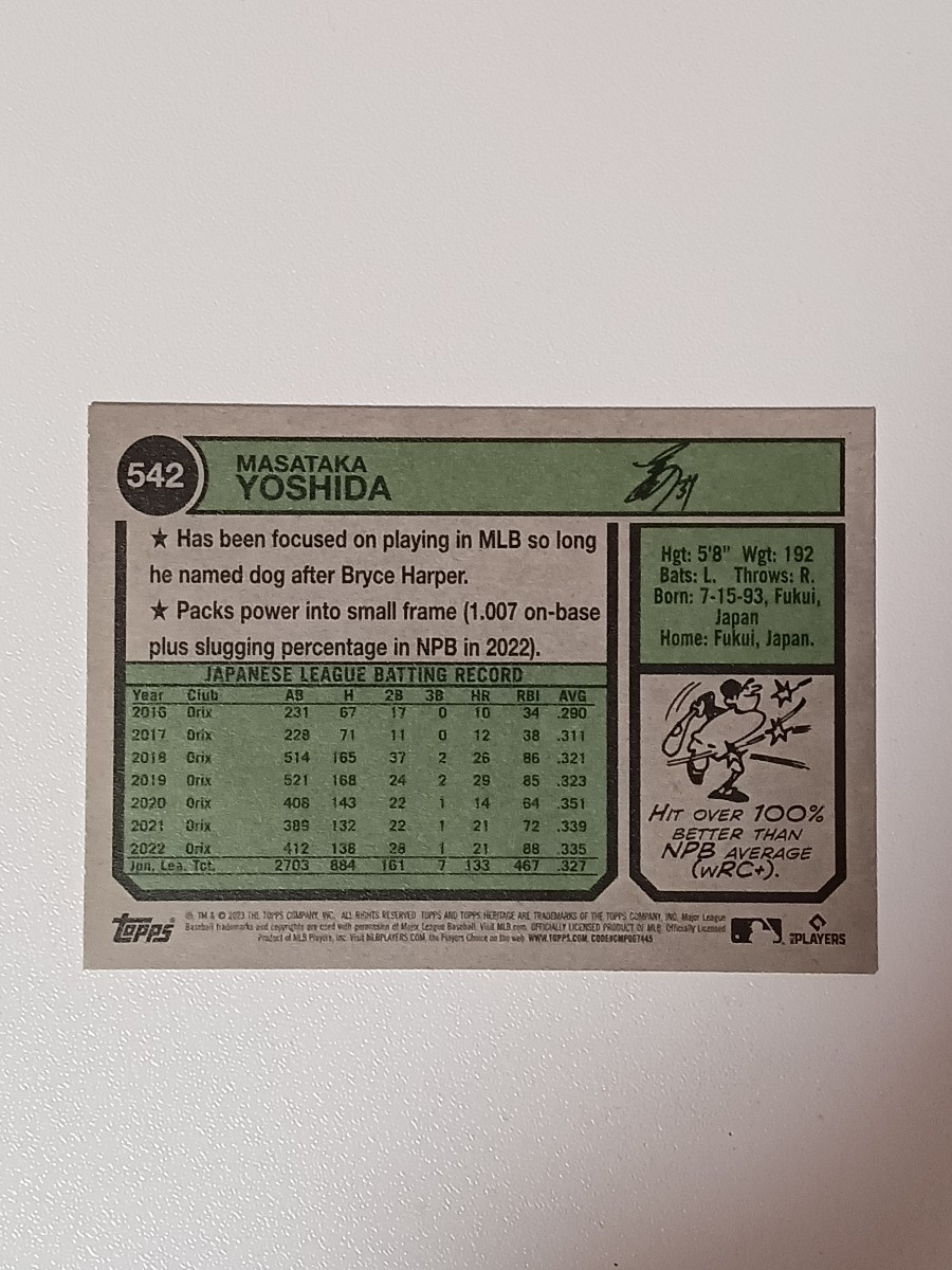 MLB 2023 TOPPS HERITAGE HIGH NUMBER 吉田 正尚 ベース #542 レッドソックス オリックス_画像2