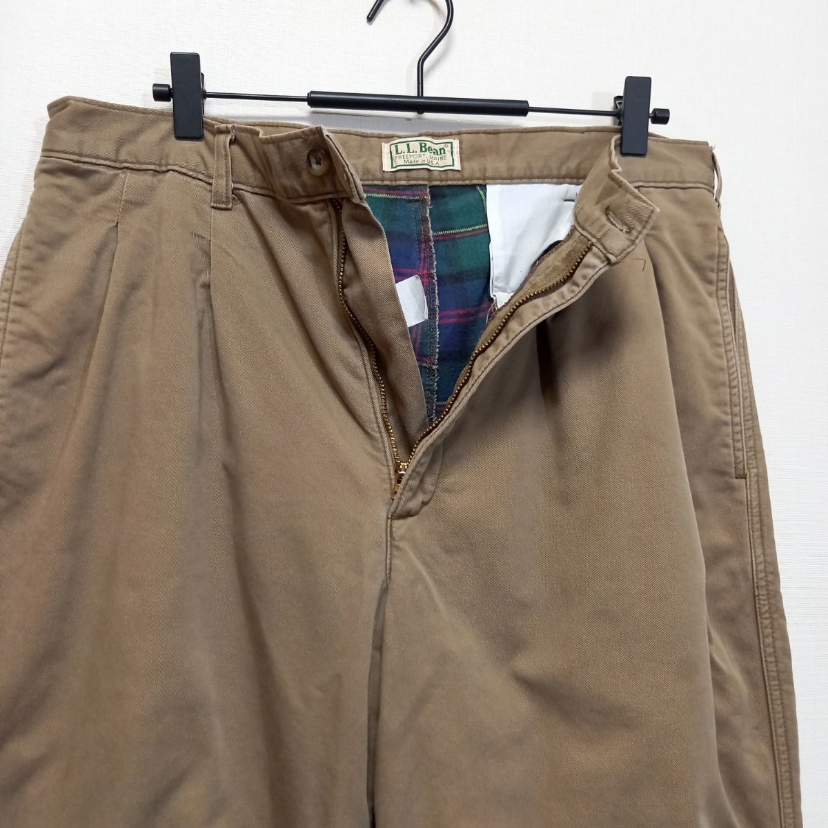 《ネル裏地 / アメリカ製》80s 90s L.L.BEAN 2プリーツ チノパン 32×34 ワークパンツ TALON ビンテージ USA製 スラックス トラウザーズ_画像1