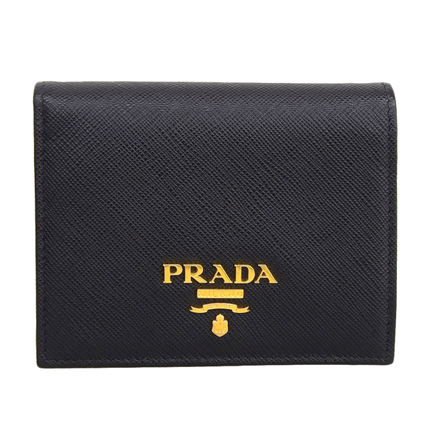 【中古】PRADA プラダ サフィアーノ 二つ折り コンパクト財布 ブラック レディース gy