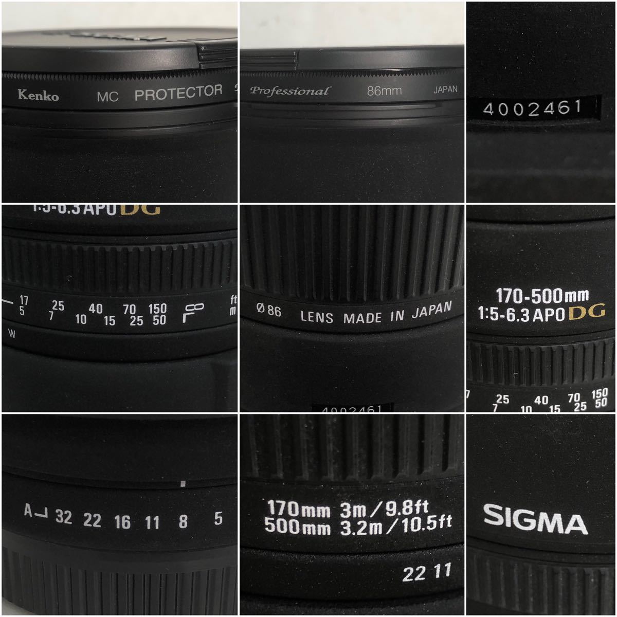 □SIGMA APO DG シグマ ズームレンズ φ86mm 1:5-6.3 170-500mm キャリングケース レンズキャップ レンズフード 付 レンズ □23120201_画像6