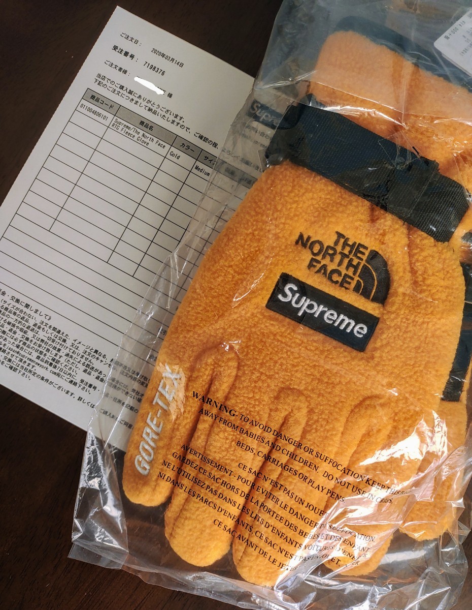 新品未使用★Mサイズ Supreme The North Face RTG Fleece Glove Gold Medium★シュプリーム ノースフェイス フリース グローブ 手袋