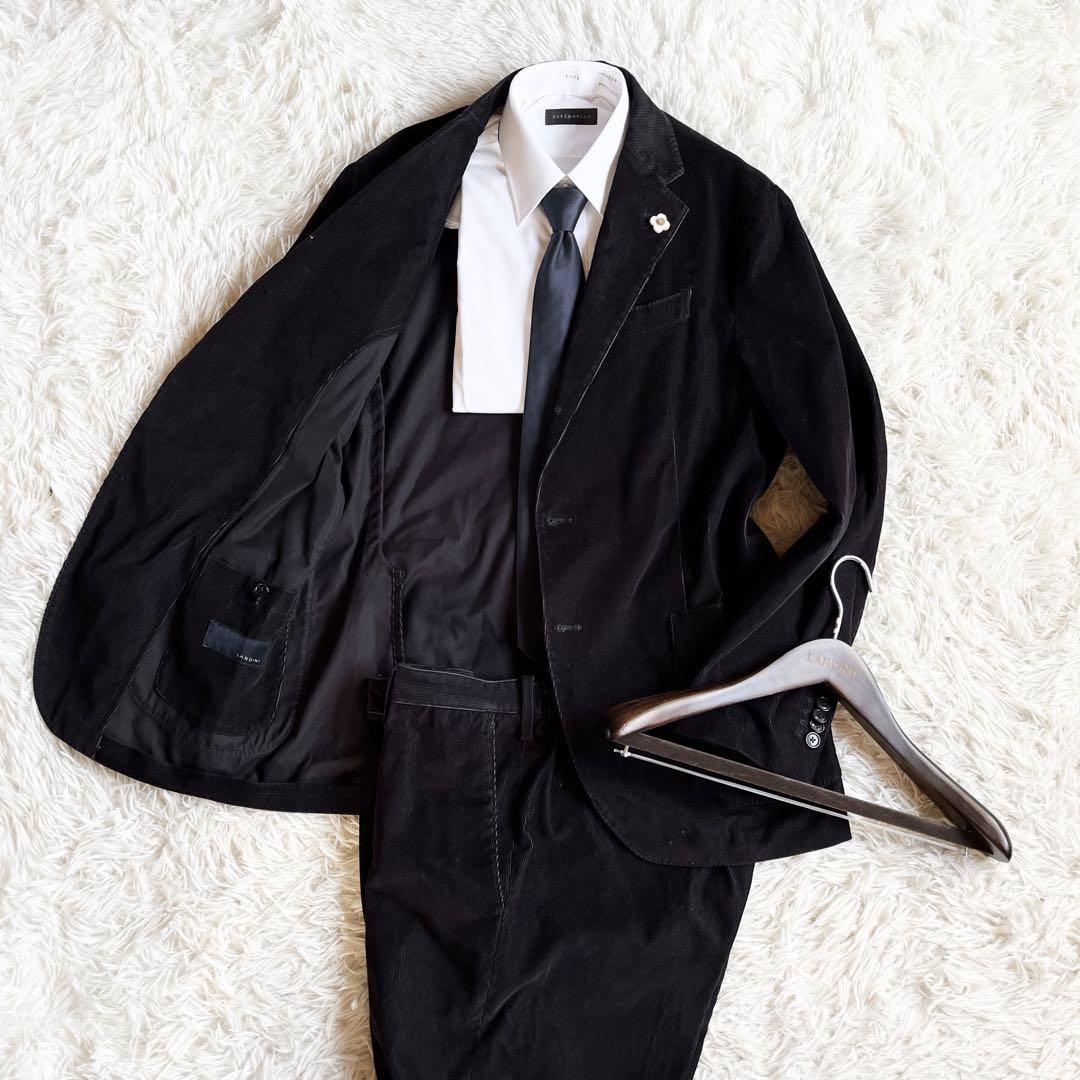 ＜美品＞LARDINI easy wear ラルディーニ イージーウェア コーデュロイ ブラック スーツ セットアップ サイズ50 Lサイズ ビジネス 結婚式_画像1