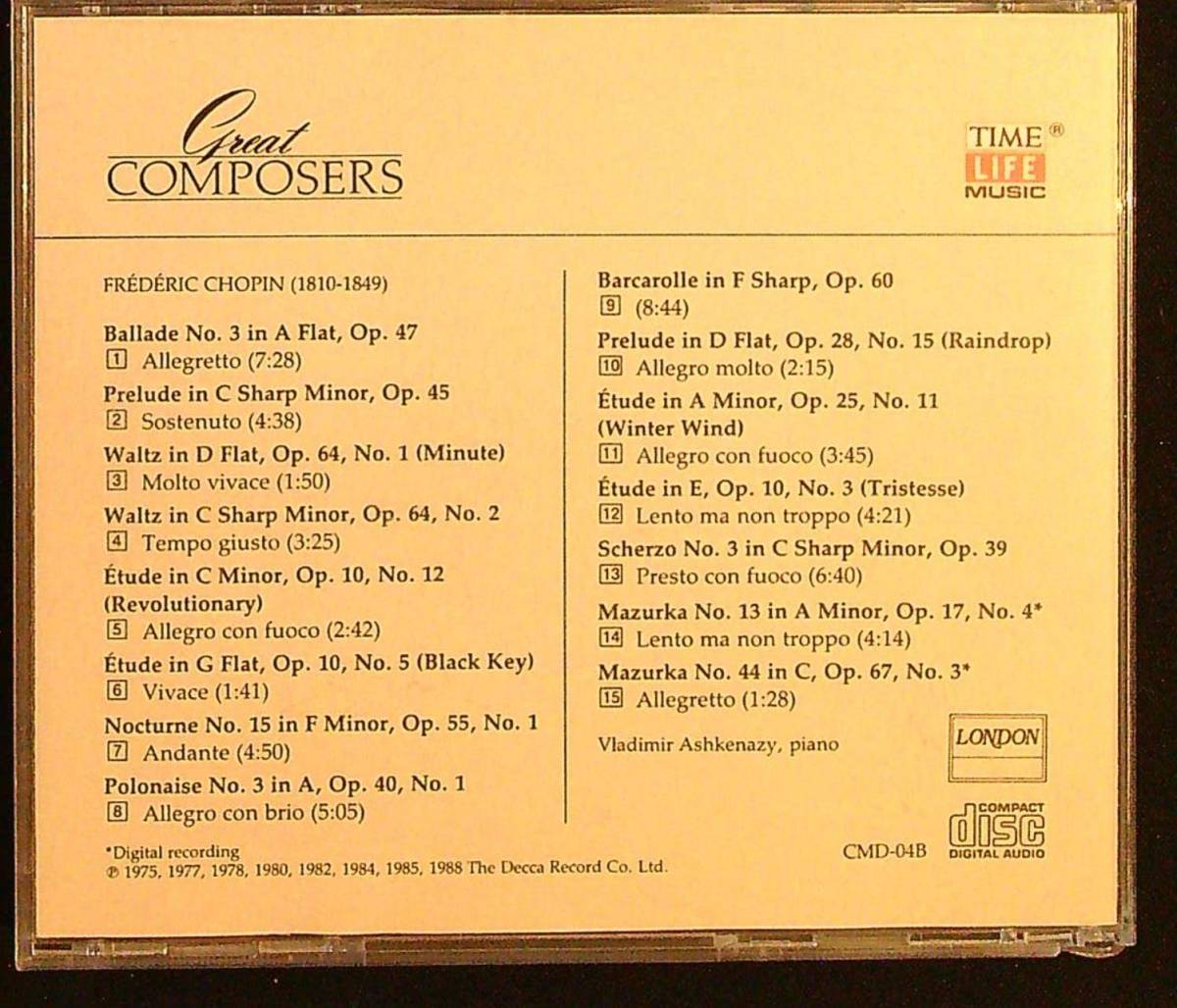 【TimeLife】ショパン：前奏曲、バラード、ワルツ、マズルカ集　　アシュケナージ（ピアノ）　　-A102-　CD_画像2