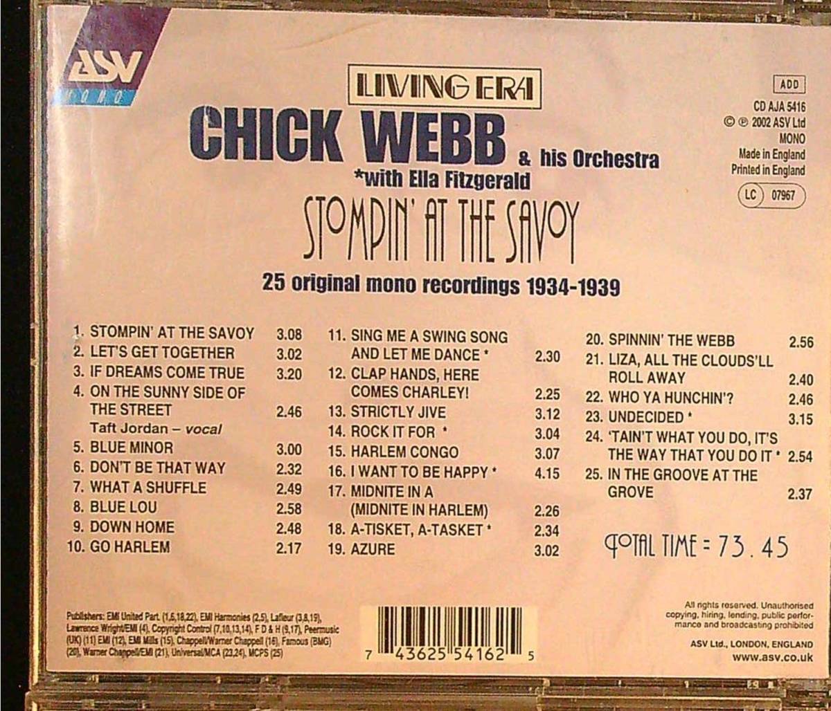 【ASV】CHICK WEBB: STOMPIN AT THE SAVOY　　Ella Fitzgerald　1934-939　-A170-　CD_画像2
