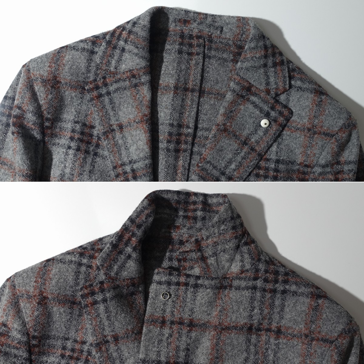 【新品未使用】L.B.M.1911 まるでセーターの着心地 フランネルツイード アンコンジャケット チェック柄 ルビアム ミディアムグレー size 48_画像5