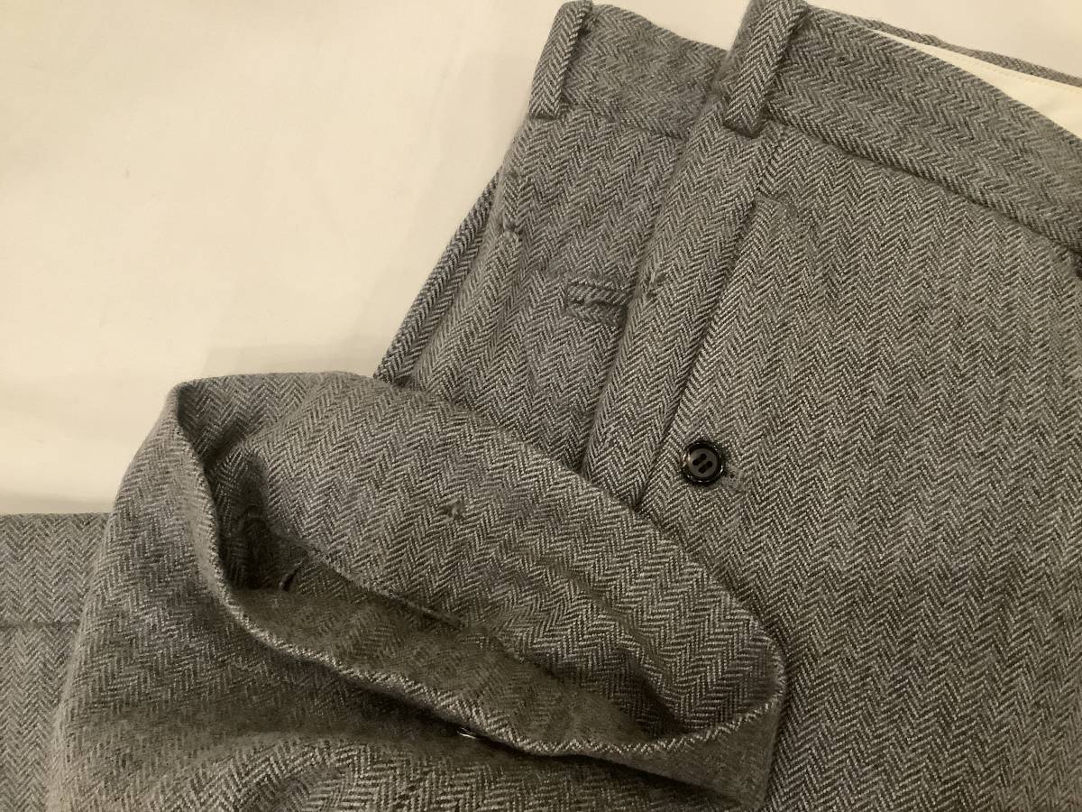 値下げ 日本製 PAPAS パパス M スラックス ヘリンボーン WOOL ウール パンツ 毛100 グレー チャコール_画像9