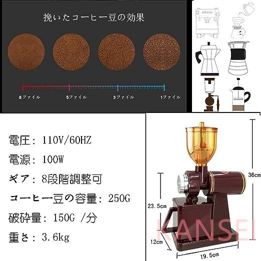 電動コーヒーミル 自動 コーヒーミル カット式 小型 ミル 人気 コーヒーグラインダー 粗さ8段階調節可能 豆から 電気 粉砕機 110Ｖ_画像2