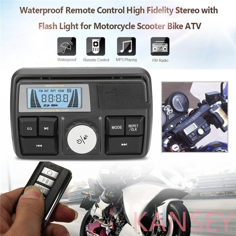 Bluetooth водонепроницаемый мотоцикл аудио MP3 звук плеер USB SD FM часы встроенный Mike кольцо 
