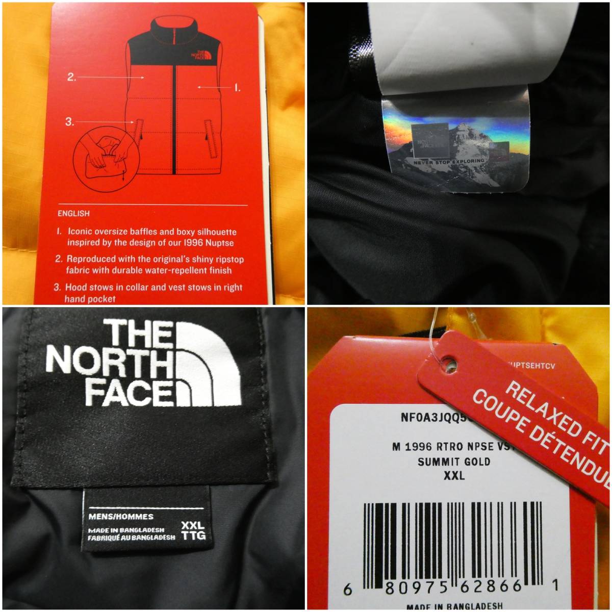 新品 1996レトロヌプシベスト ダウンベスト ノースフェイス ダウンジャケット ヌプシジャケット The North Face 2XL XXL 3XL 4L 黒 黄色_画像9