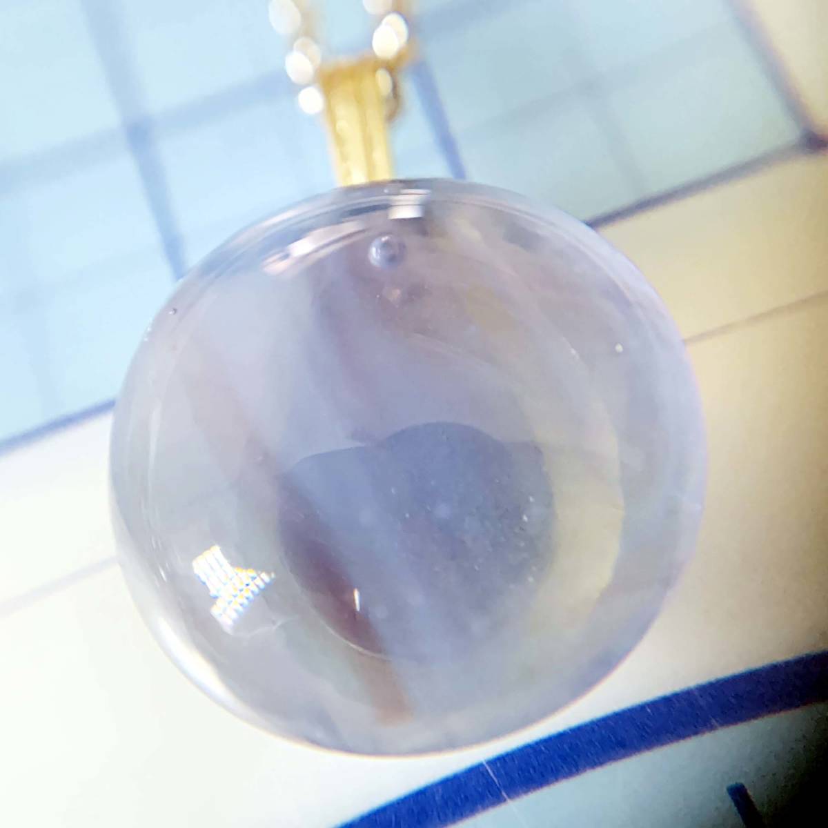 美品　ベネチアングラス　瑠璃ガラス　KIWA刻印　銀色　ネックレス　No.5689_画像1