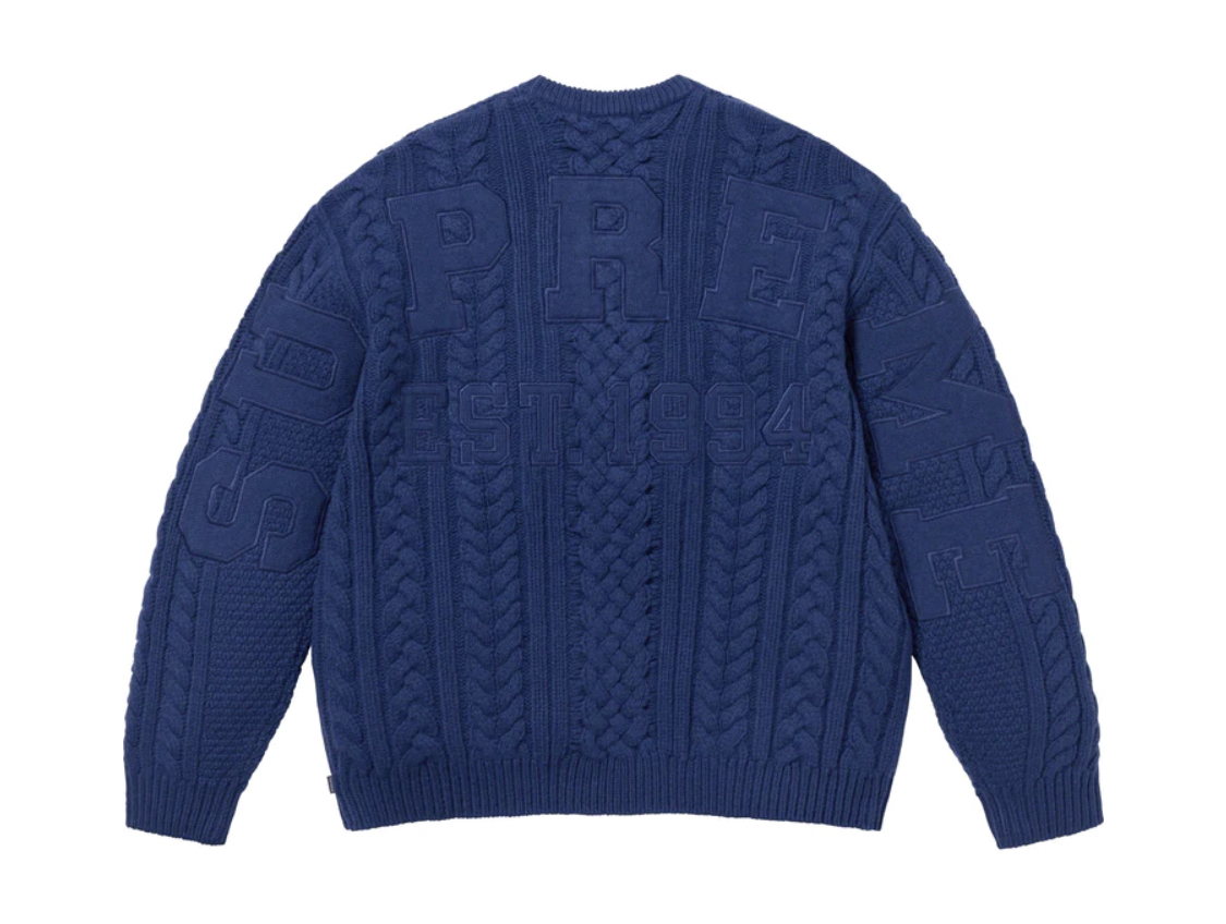 L 新品 国内正規 Supreme Applique Cable Knit Sweater Navy シュプリーム アップリケ ケーブル ニット セーター ネイビー_画像2
