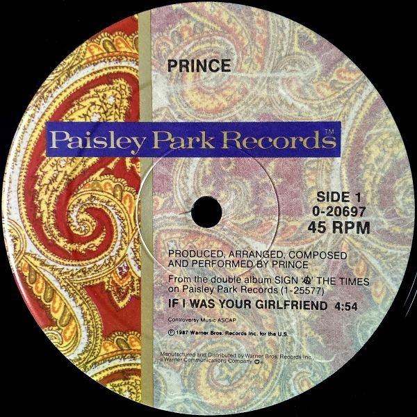 【US盤/12EP】Prince プリンス / If I Was Your Girlfriend ■ Paisley Park / 0-20697 / ファンク / ソウル / ディスコ_画像3