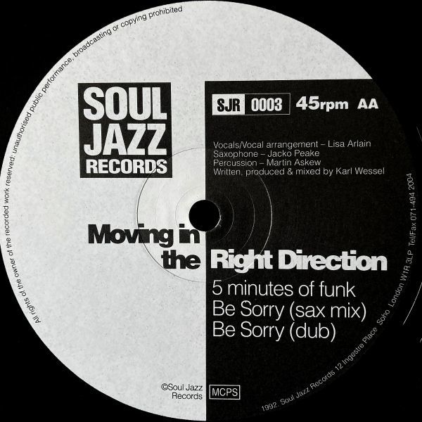 【UK盤/12EP】Moving In The Right Direction / Be Sorry ■ Soul Jazz Records / SJR 0003 / アシッドジャズ_画像2