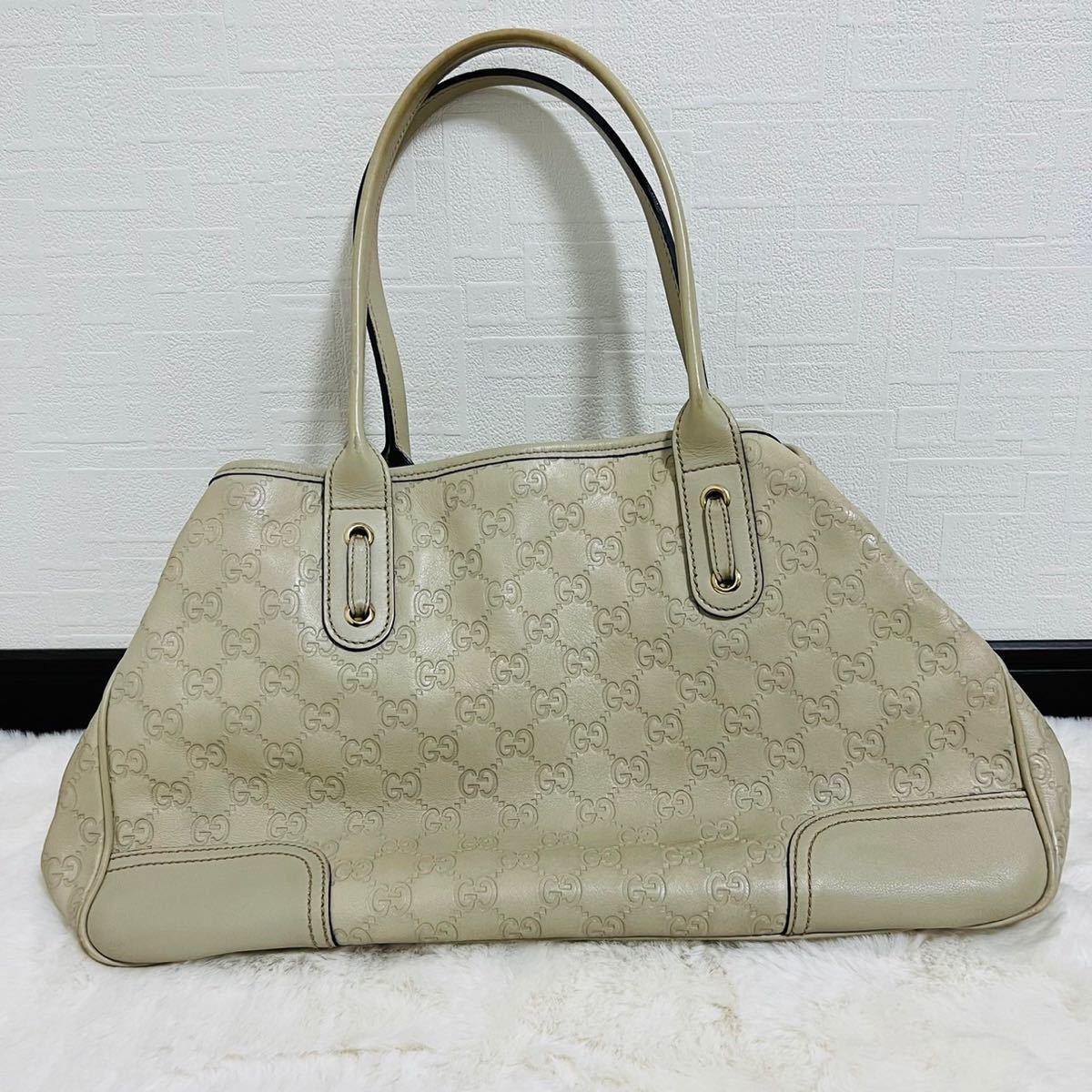 1円 売り切り GUCCI プリンシーバック トートバッグ ベージュ 163805 レザー キャンバス _画像2