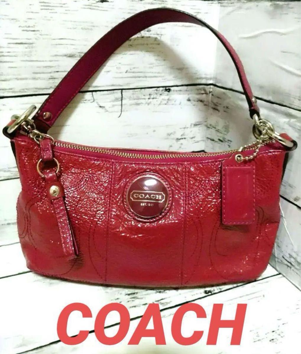 COACH パテントレザー 2WAY レッド系 目立ちませんが黒・保管時にできた コーチセットも販売 ショルダーバッグ