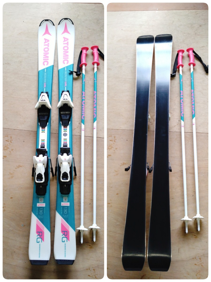 ●A) atomic アトミック REDSTER GIRL ジュニアスキー スキー板 130cm 106-68-90 R10.5 ビンディング ポール 3点セット 美品 ③_画像1