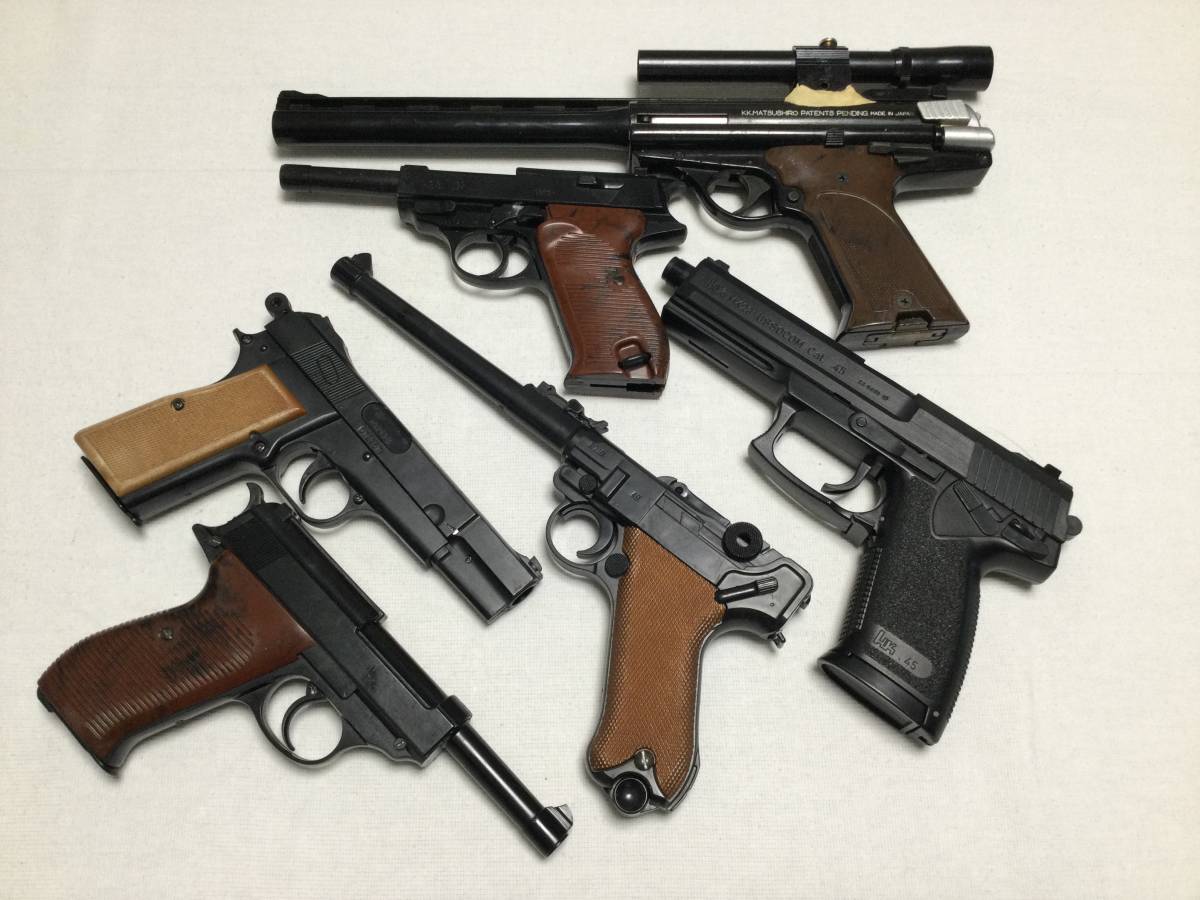 【ジャンク】 MATSUSHIRO AUTOMAG CUSTOM ＆ マルイ製 H&K MK23 ＆ ワルサー P38 等々まとめて6点_画像1