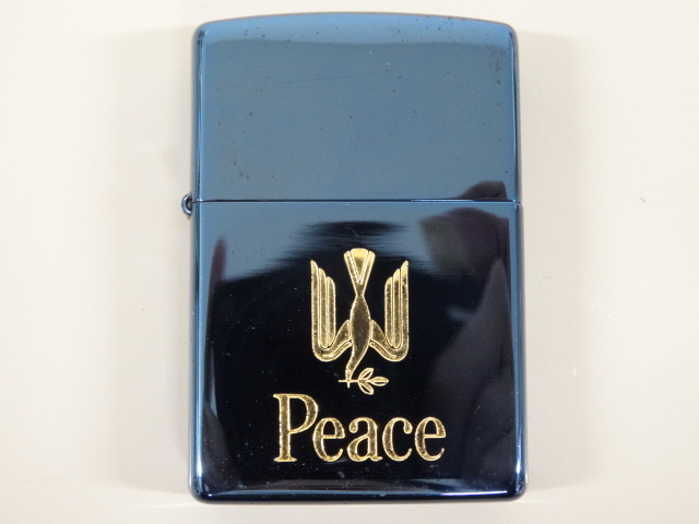2001年製 ZIPPO ジッポ Peace ピース ブルーチタン加工 青 オイル ライター 喫煙 USA _画像1