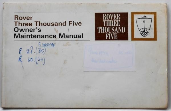 ROVER Three Thousand Five Owner's Maintenace Manual 英語版_画像1