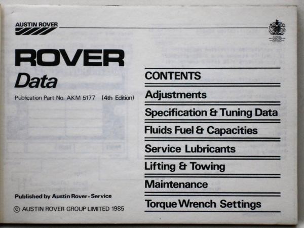 ROVER Specification & Tuning Data Book 1982-85 English version 