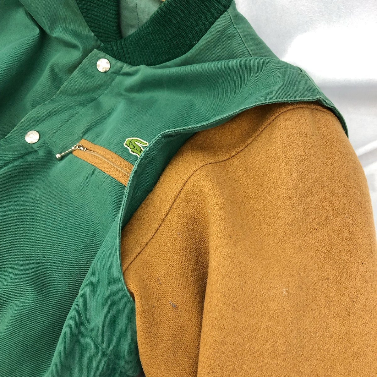 LACOSTE ラコステ スタジャン メンズ 3 上着 茶 緑 グリーン キャメル フランス製 古着 ジャケット ブルゾン ビンテージ ヴィンテージ_画像4