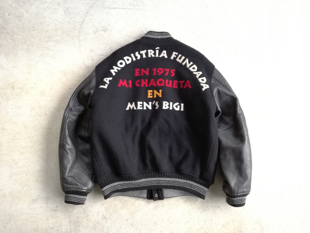  原文:セミデコレーション【MEN'S BIGI】メンズビギ スタジャン size-4 レザー×ウール 黒 80s ジャンパー ブルゾン アワードジャケット VAN JAC