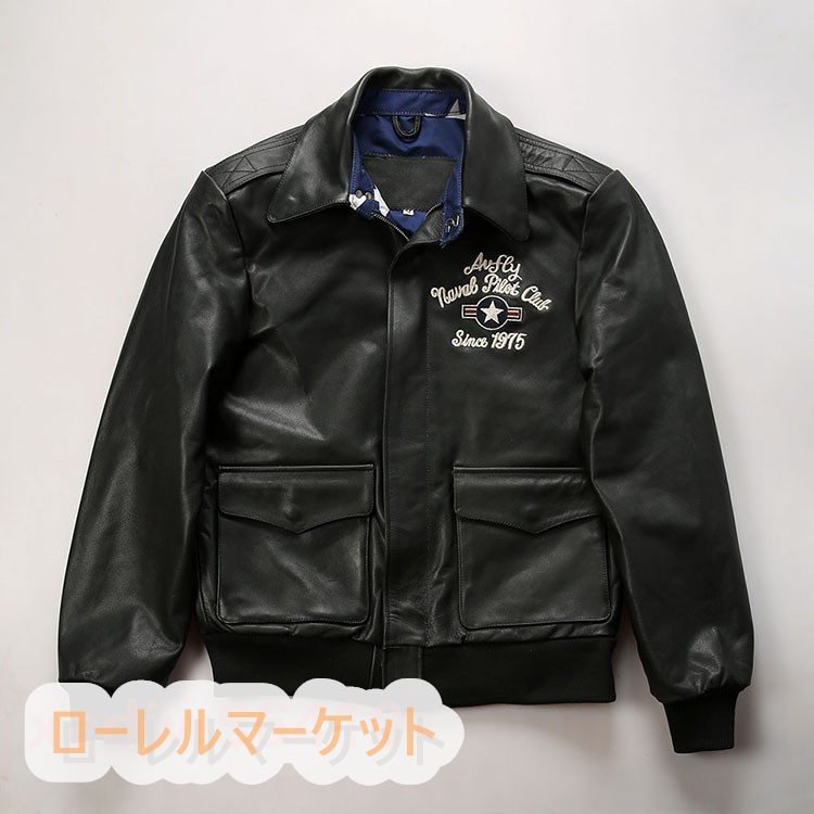 新品 メンズ 空軍 黒 刺繍 A2 牛革 革ジャンＭ～4XL フライトジャケット ミリタリージャケット