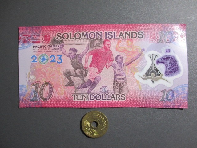 未使用　ソロモン諸島　10月最新発行　南太平洋競技大会記念　ポリマー10ドル_画像2