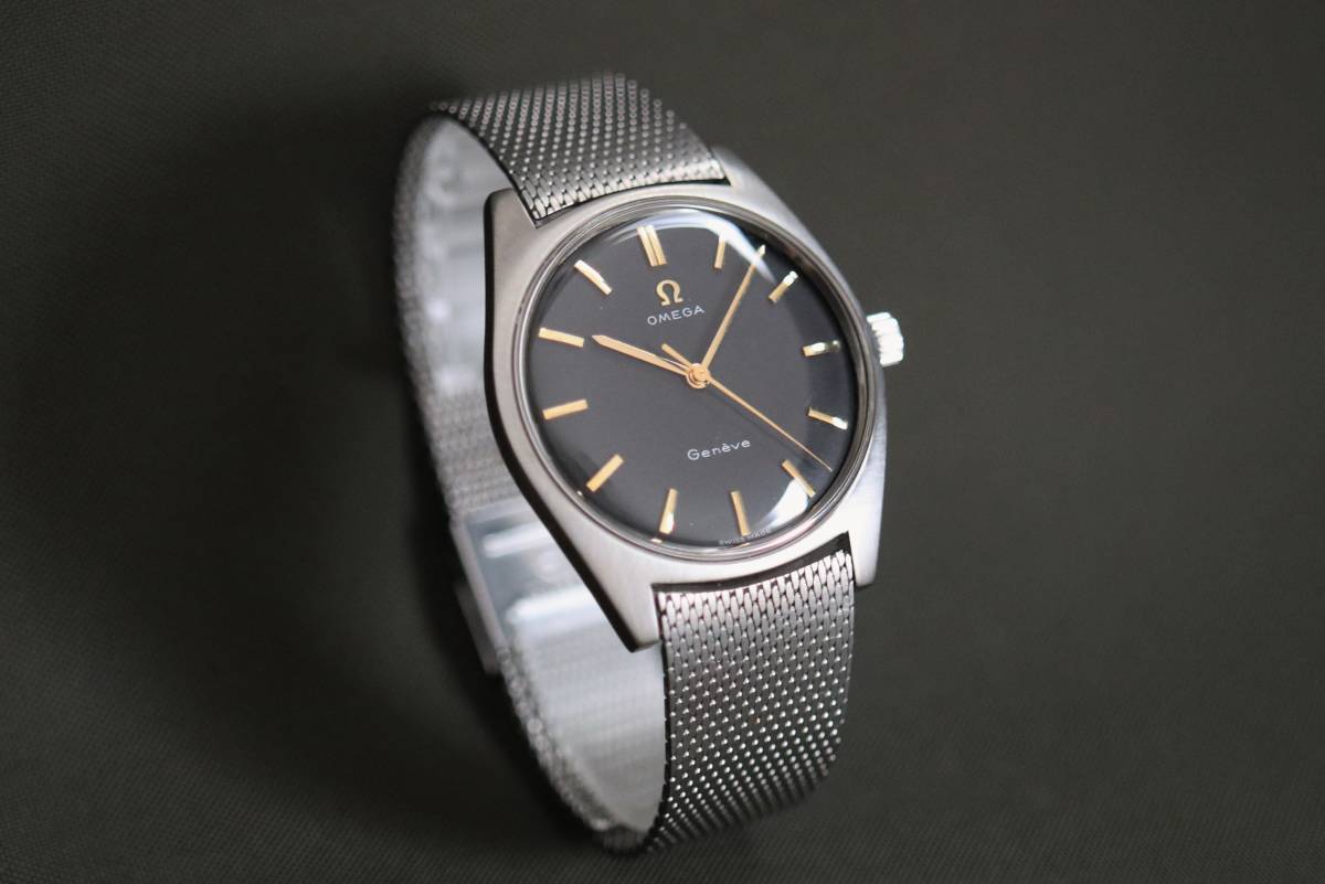 簡易調整済【1円～】OMEGA GENEVE オメガ ジュネーブ マットブラックダイアル ref135.041 cal.601 スクリューバック 赤金 手巻き ジャンク_画像5