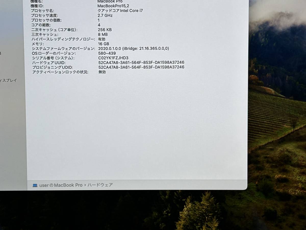 【良品 13.3インチ】Apple MacBook Pro(13-inch 2018) A1989 Core i7(8559U)/2.7GHz RAM:16GB/SSD:1TB space gray Sonoma 動作品_画像10