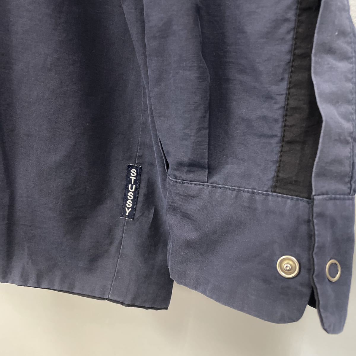 90s00s STUSSY ステューシー USA製 リバーシブル シャツジャケット ブラック×ブルー 2ポケット スナップボタン LARGE 珍品_画像7
