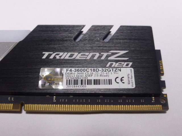 メモリ デスクトップパソコン用 G.SKILL TRIDENT Z NEO RGB DDR4-3600 PC4-28800 16GB 1枚のみ F4-3600C18D-32GTZN 起動確認済みです_画像3