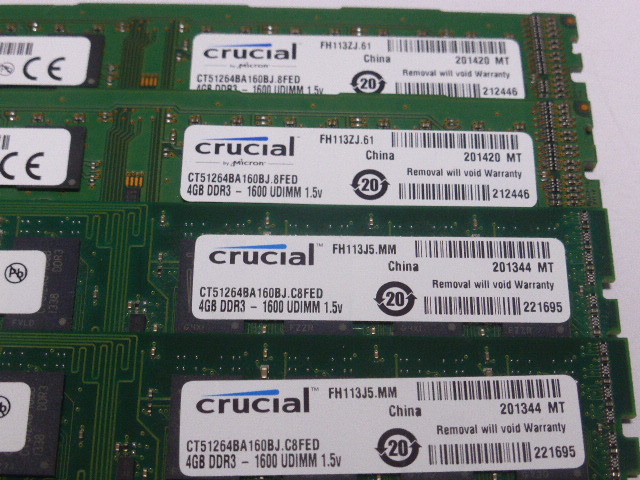 メモリ デスクトップ用 Crucial DDR3-1600 PC3-12800 4GBx4枚 合計16GB 起動確認済ですが一応ジャンク品扱いです _画像3