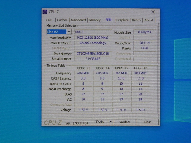 メモリ デスクトップパソコン用 1.5V Crucial DDR3-1600 PC3-12800 8GBx2枚 合計16GB 起動確認済みです_画像5