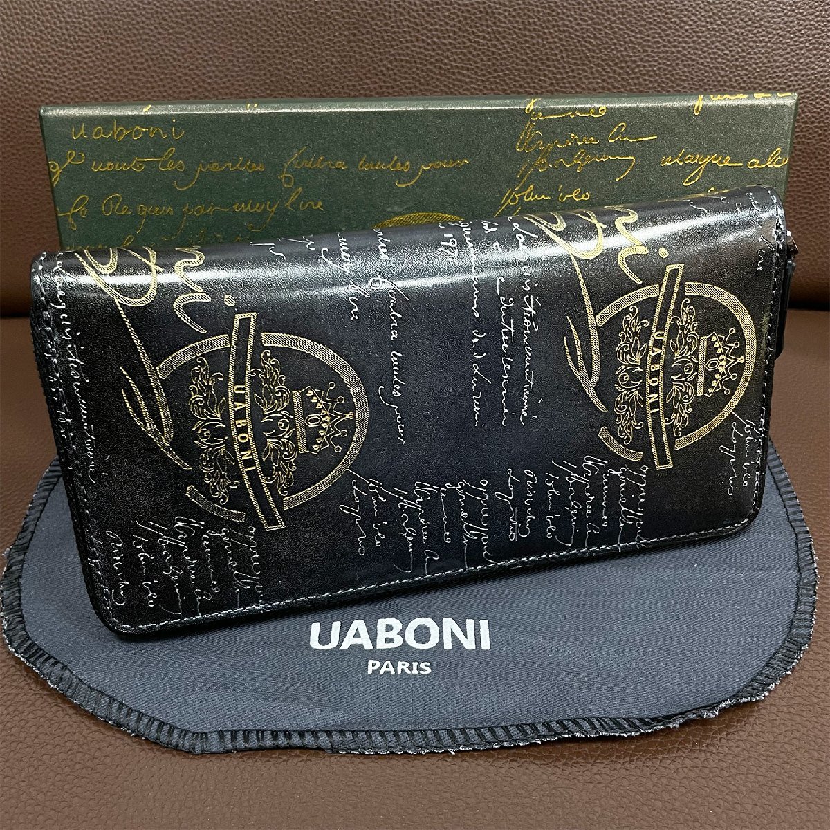 絶賛 定価23万 特注限定品◆UABONI*ユアボニ*ラウンドファスナー長財布*EU製◆カリグラフィー パティーヌ ゴールデン シルバー 手染 メンズ_画像1