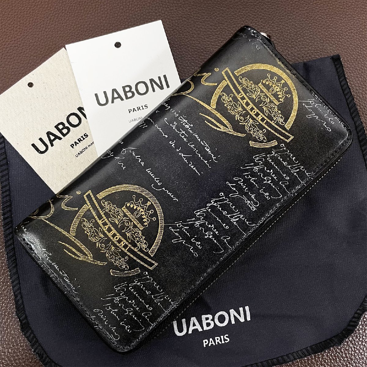 絶賛 定価23万 特注限定品◆UABONI*ユアボニ*ラウンドファスナー長財布*EU製◆カリグラフィー パティーヌ ゴールデン シルバー 手染 メンズ_画像2