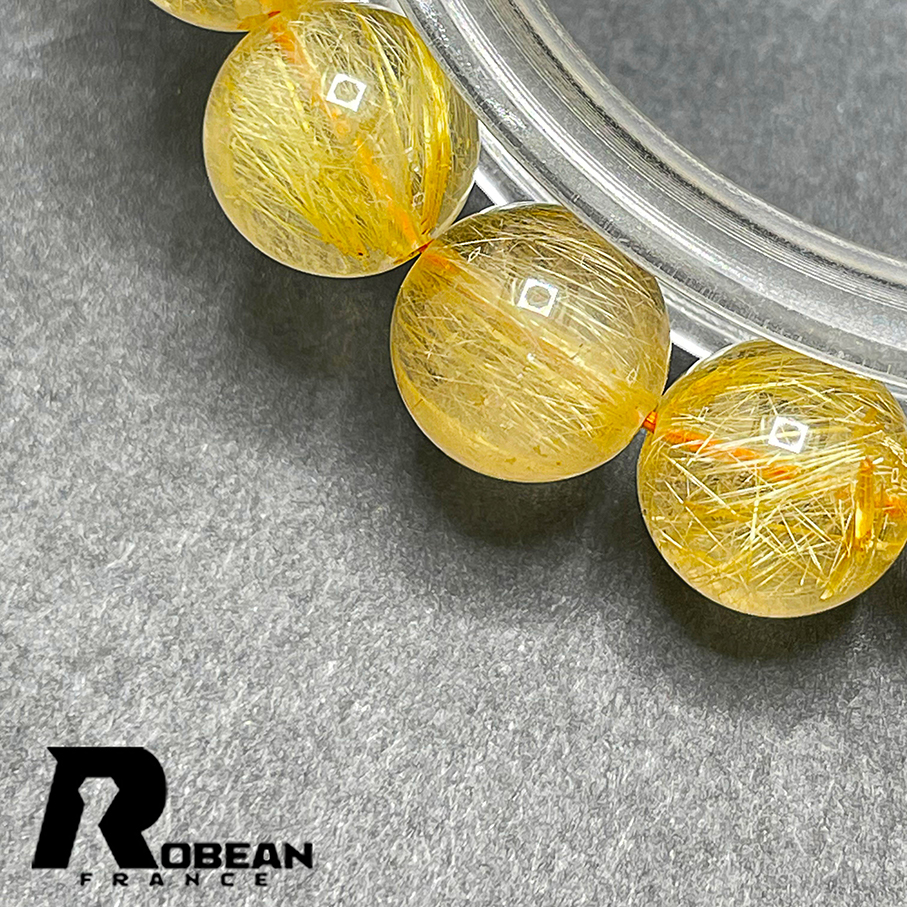 上品 EU製 定価5万円★ROBEAN・タイチンルチル★黄金針水晶 金運 幸運 ゴールド ブレスレット パワーストーン 綺麗 9.8-10.1mm 1002H185_画像3