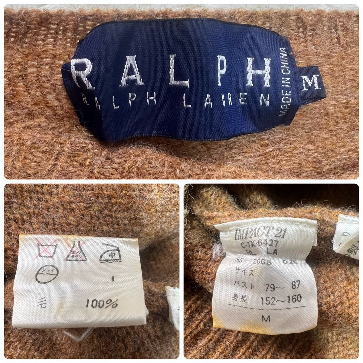 RALPH RALPH LAUREN ラルフローレン セーター ニット ブラウン系 ワンポイント ロゴ刺繍 M 長袖_画像9