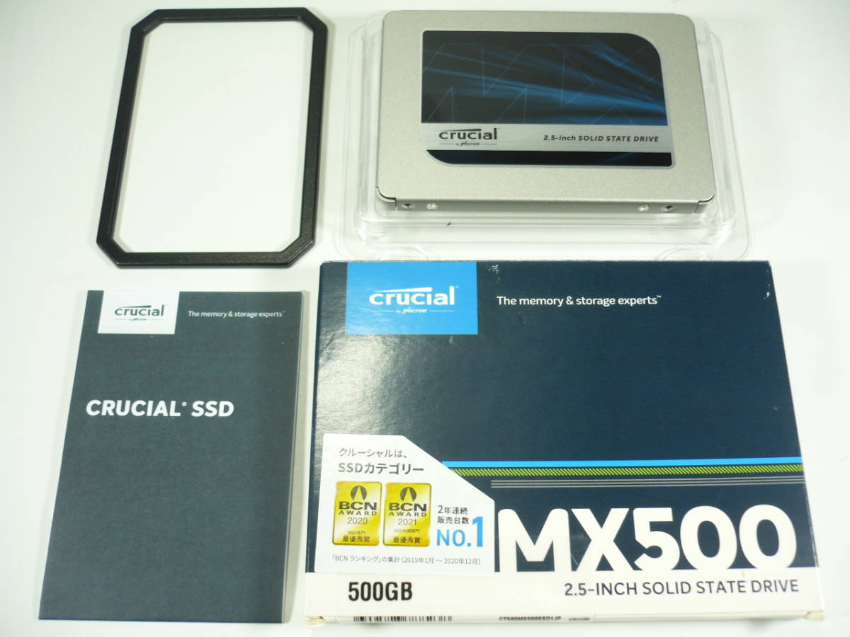【♪未使用に近い♪】 Crucial MX500 500GB 3D NAND SATA 2.5インチ 7mm（9.5mmアダプター付き）内蔵型SSD クルーシャル SSD 【No5】_画像1