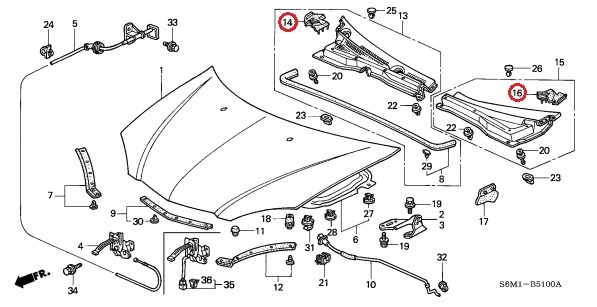 honda Genuine Parts Side Hood Hinge Cover DC5 acura RSX integra ホンダ インテグラ ボンネット ヒンジカバー左右_画像1