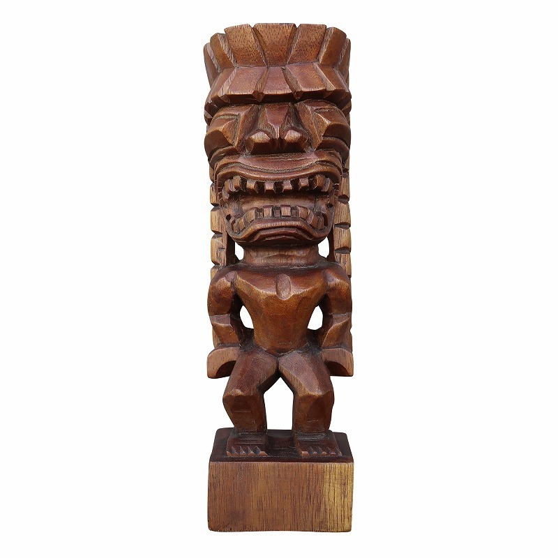 ティキの木彫りの置物 ティキ カナロア TIKI KANALOA 30cm 木製スワール無垢材 ハワイアン雑貨 オブジェ 置物 350123
